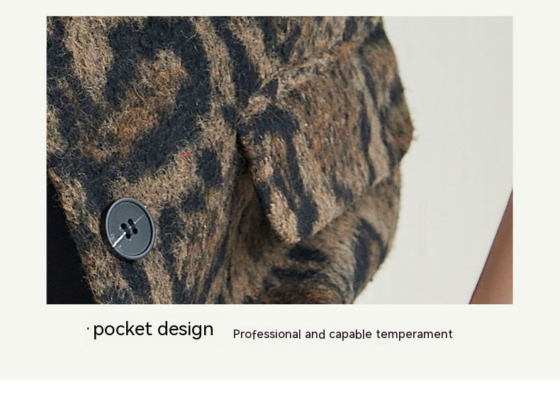 Business Suit Leopard Print Woolen Versatile Retro Coat