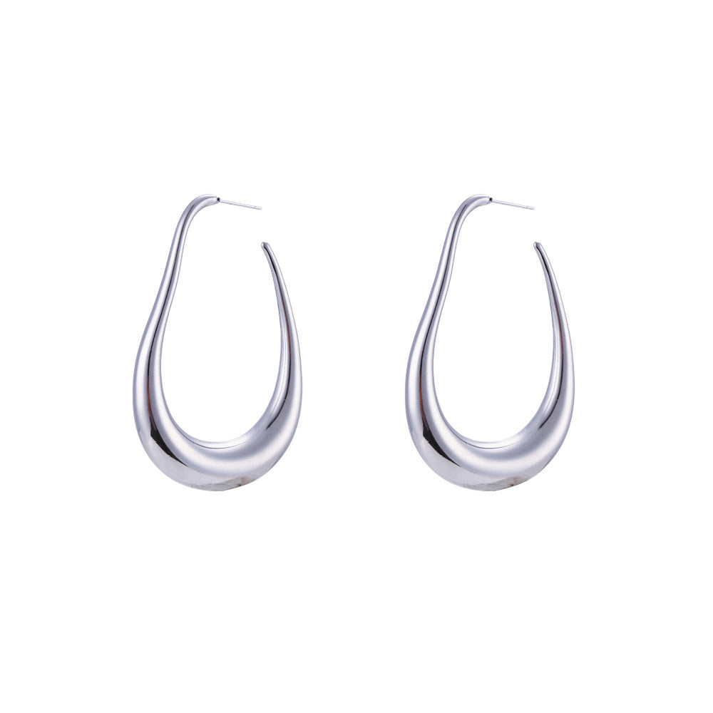 Fashion Simple Stainless Steel Plated 18K Curve Hook Earrings