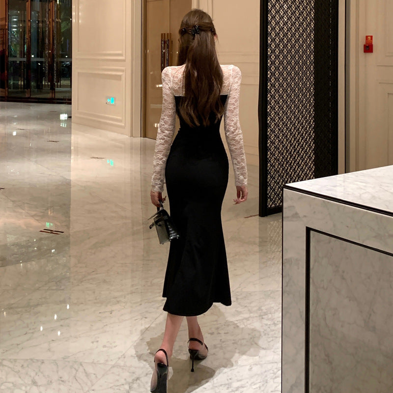 European And American Chinese Style Improved Cheongsam Lace Slimming Patchwork Dress