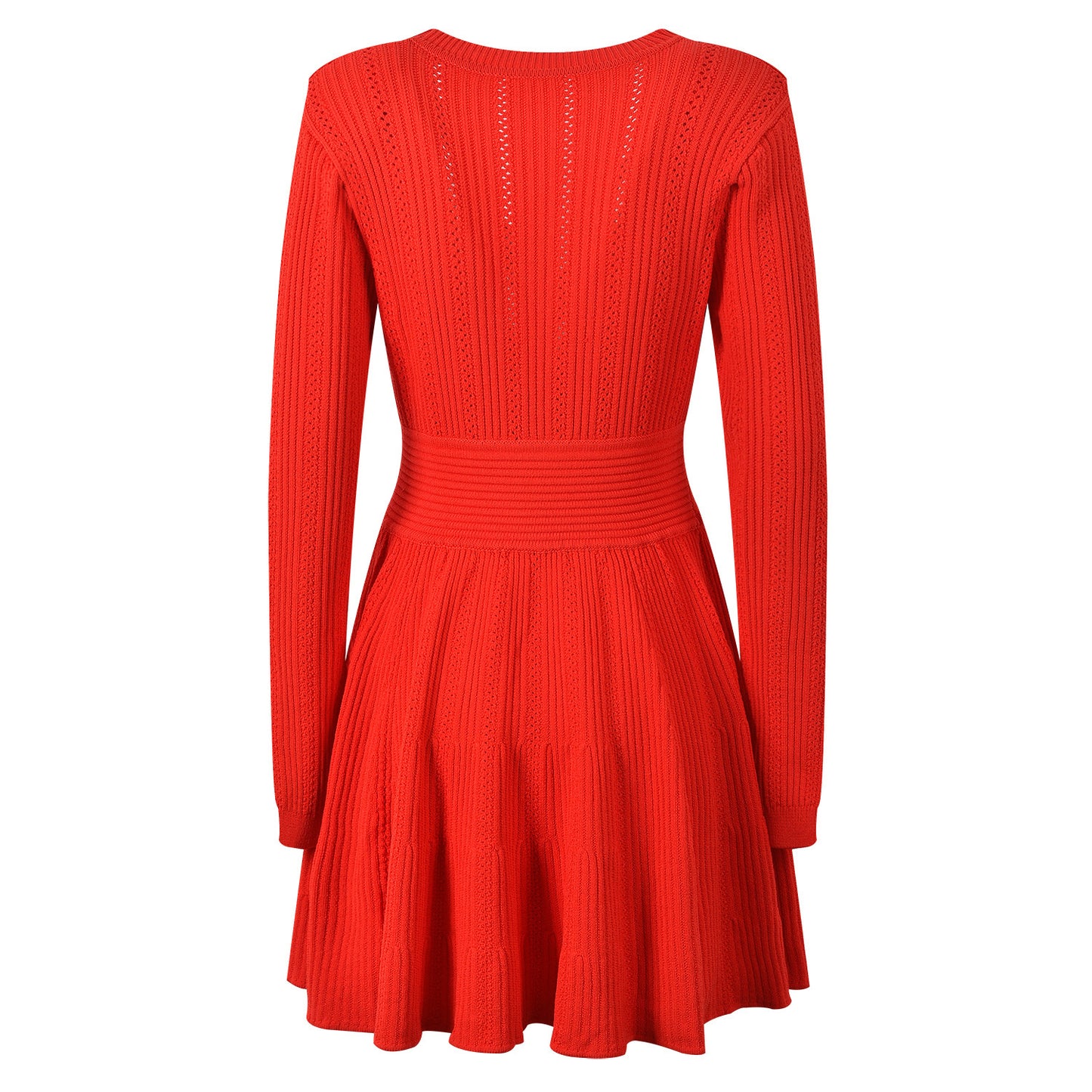 Women's Pure Color Elegant Heart Buckle V-neck Red Dress