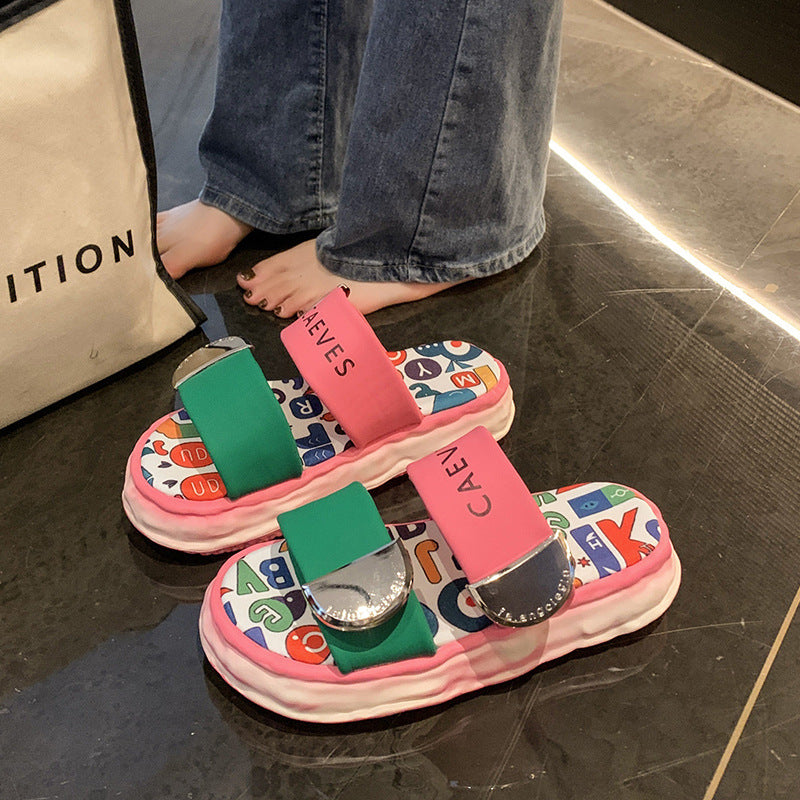 Beautiful Thick Bottom Height Increasing Slippers Women's Summer Outer Wear