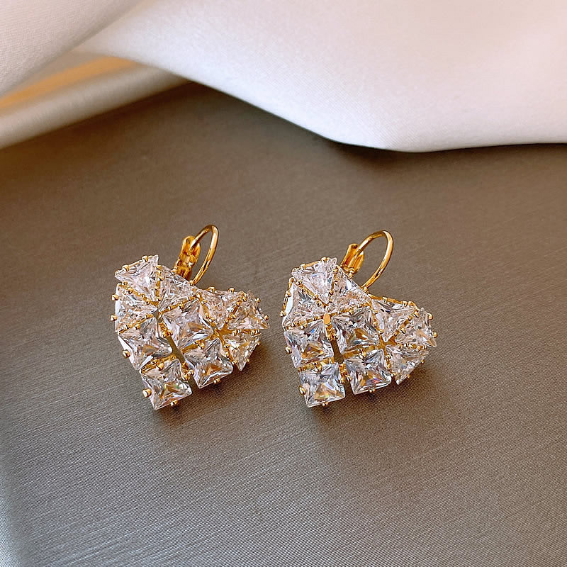 French Style Heart-shaped Zircon Earrings For Women