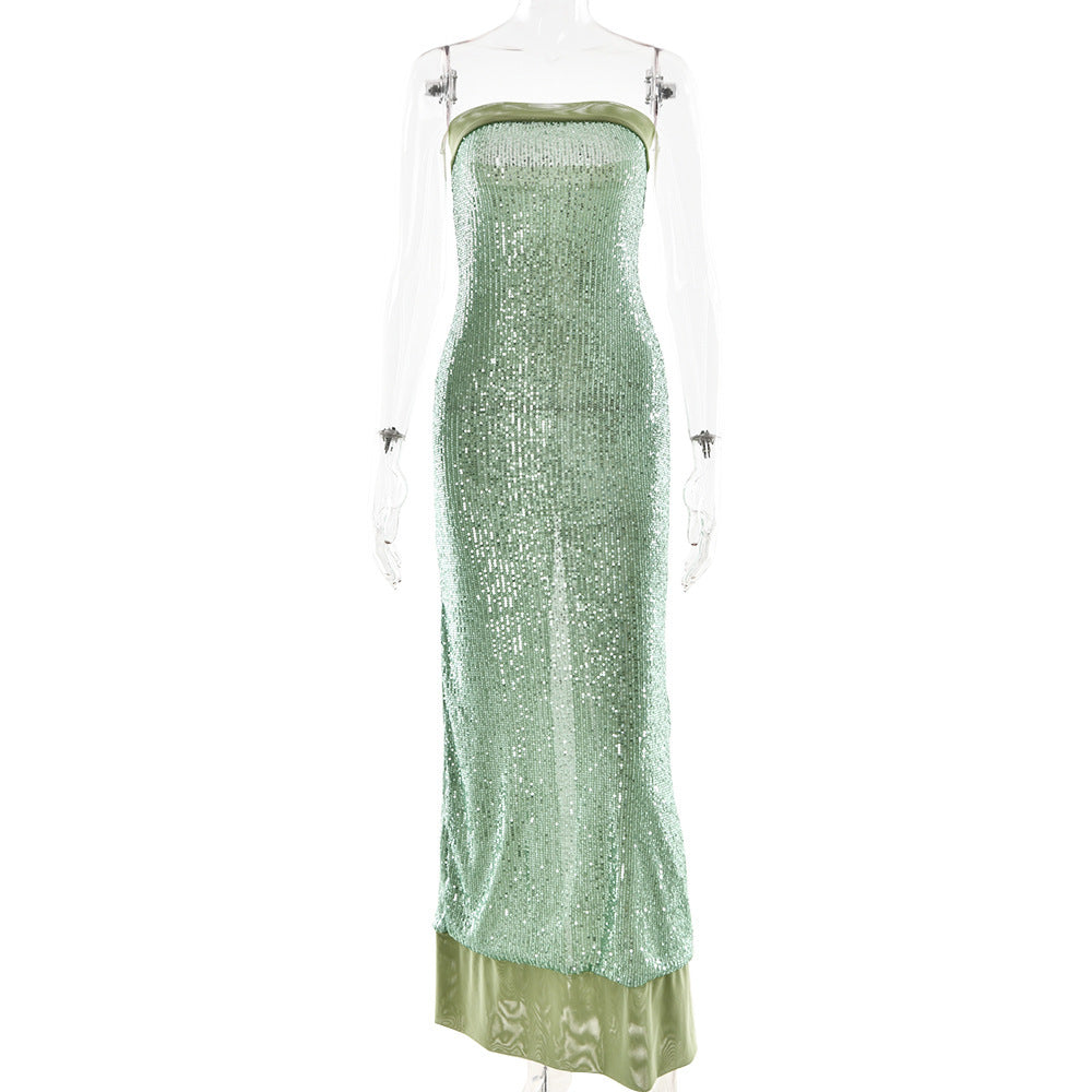Backless Slit Tube Top Dress