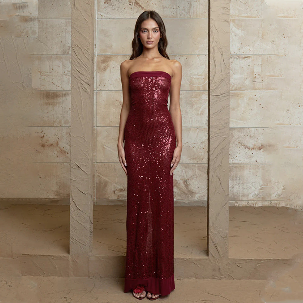 Backless Slit Tube Top Dress