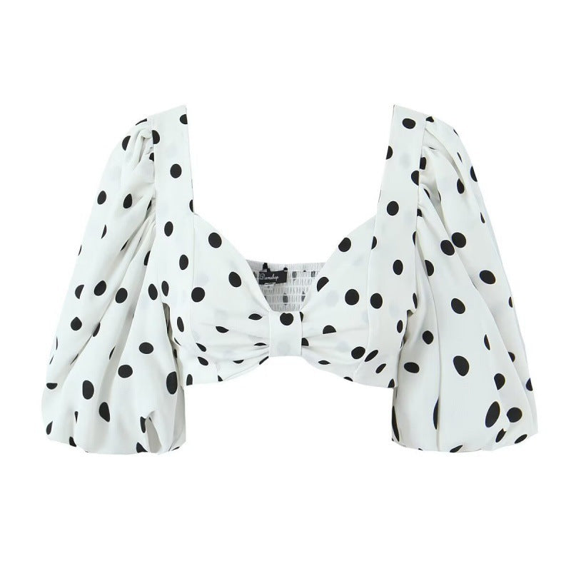 Seaside Vacation Sexy Polka Dot Split Top Mid-length Dress Set