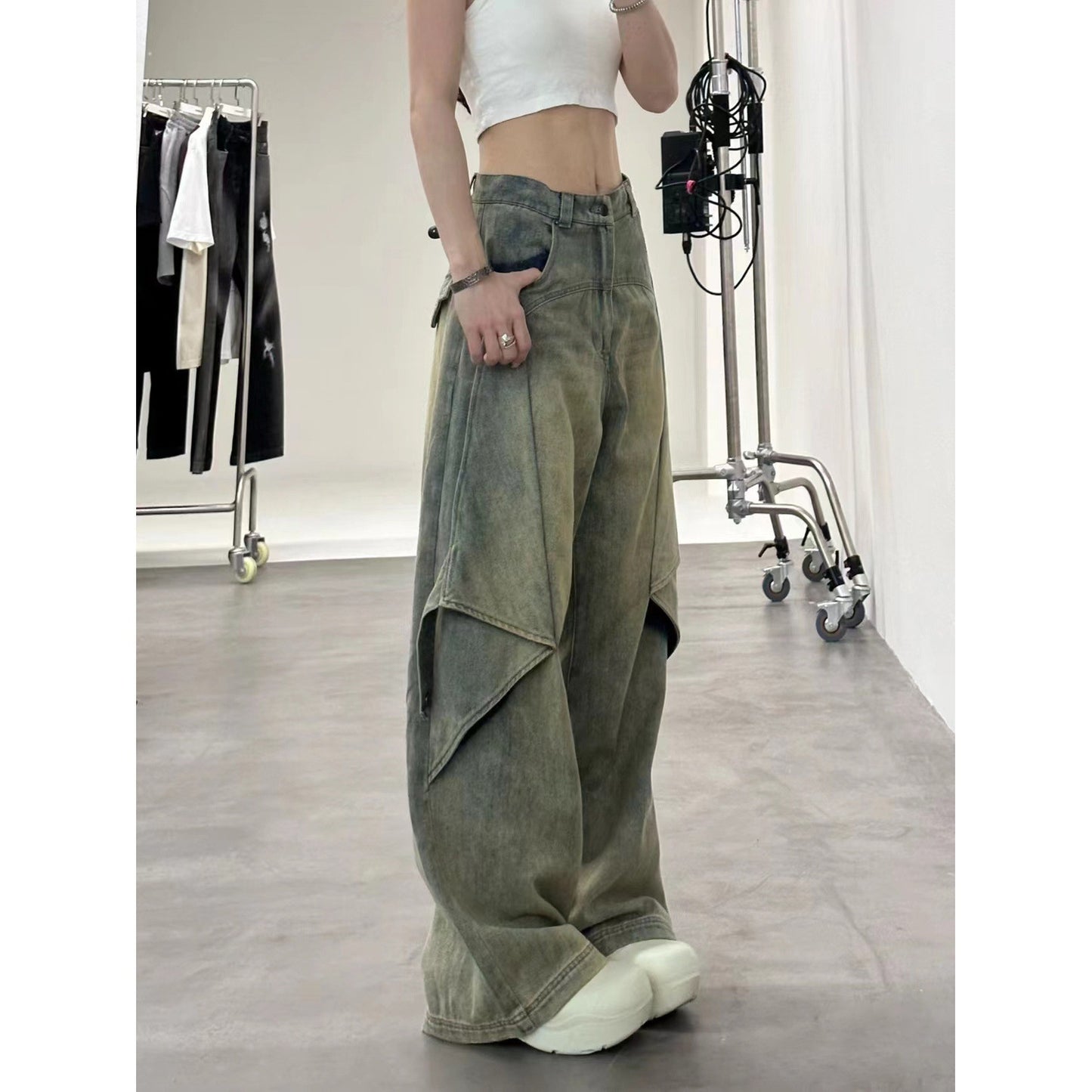 High Street Wide Leg Pants Design High Fashion Brand Loose Straight Pants