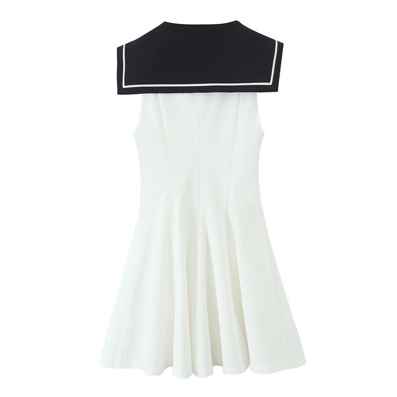 American Slim Fit Slimming Contrast Color White Stitching Dress