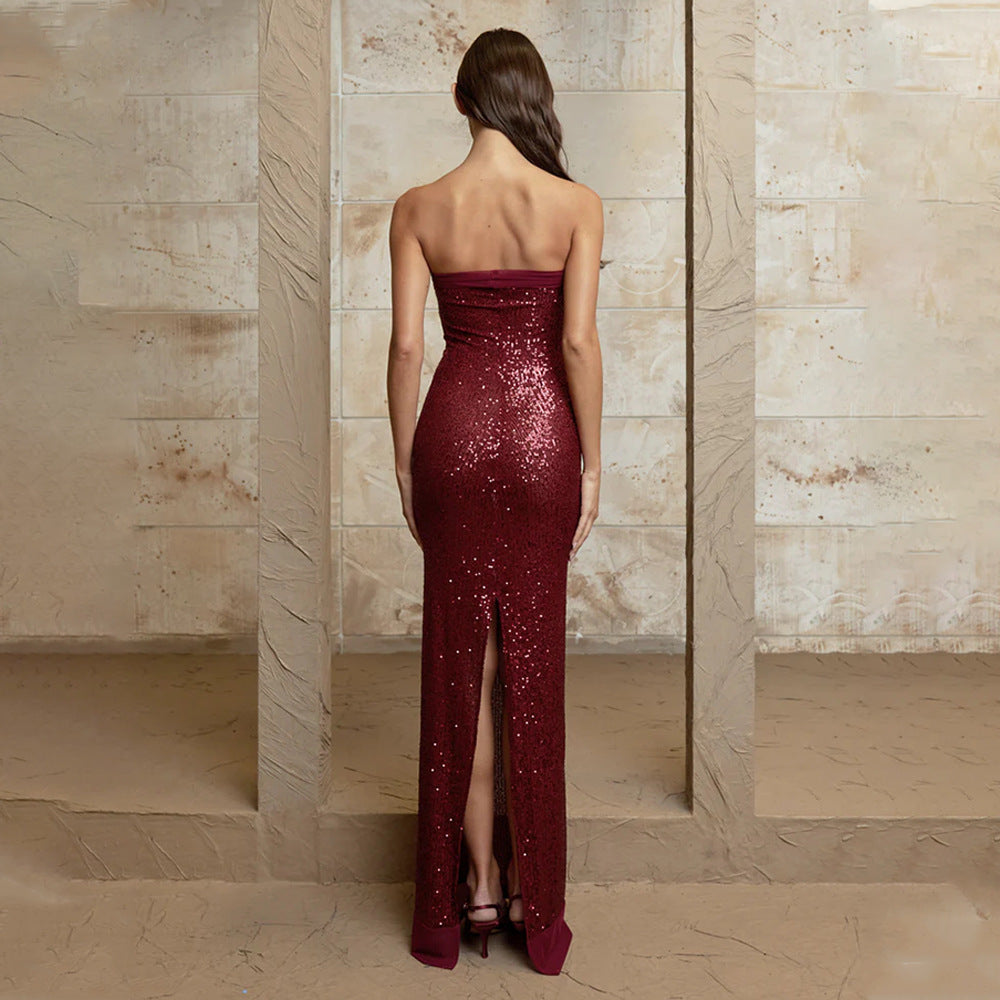 Backless Slit Tube Top Dress