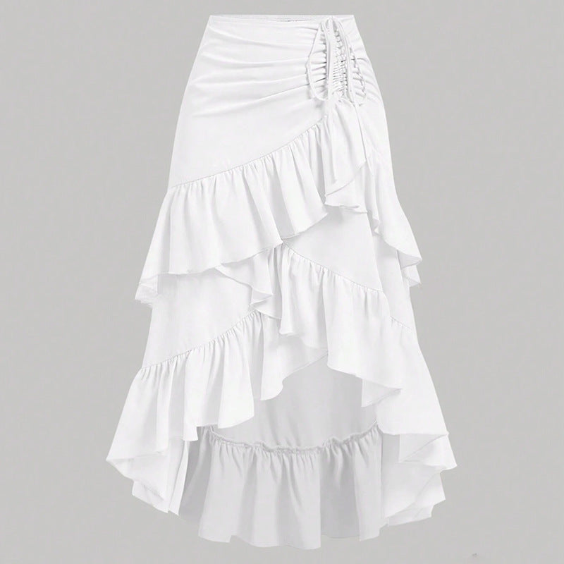 Asymmetric Hem High Waist Tied Lotus Leaf Hem Skirt