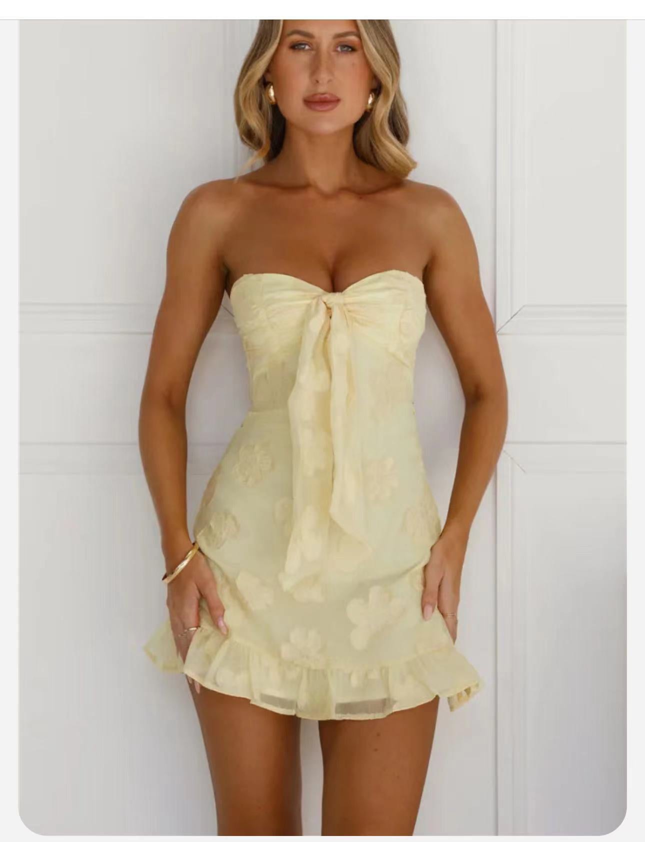 Strap Vintage Cut Flower Backless Dress