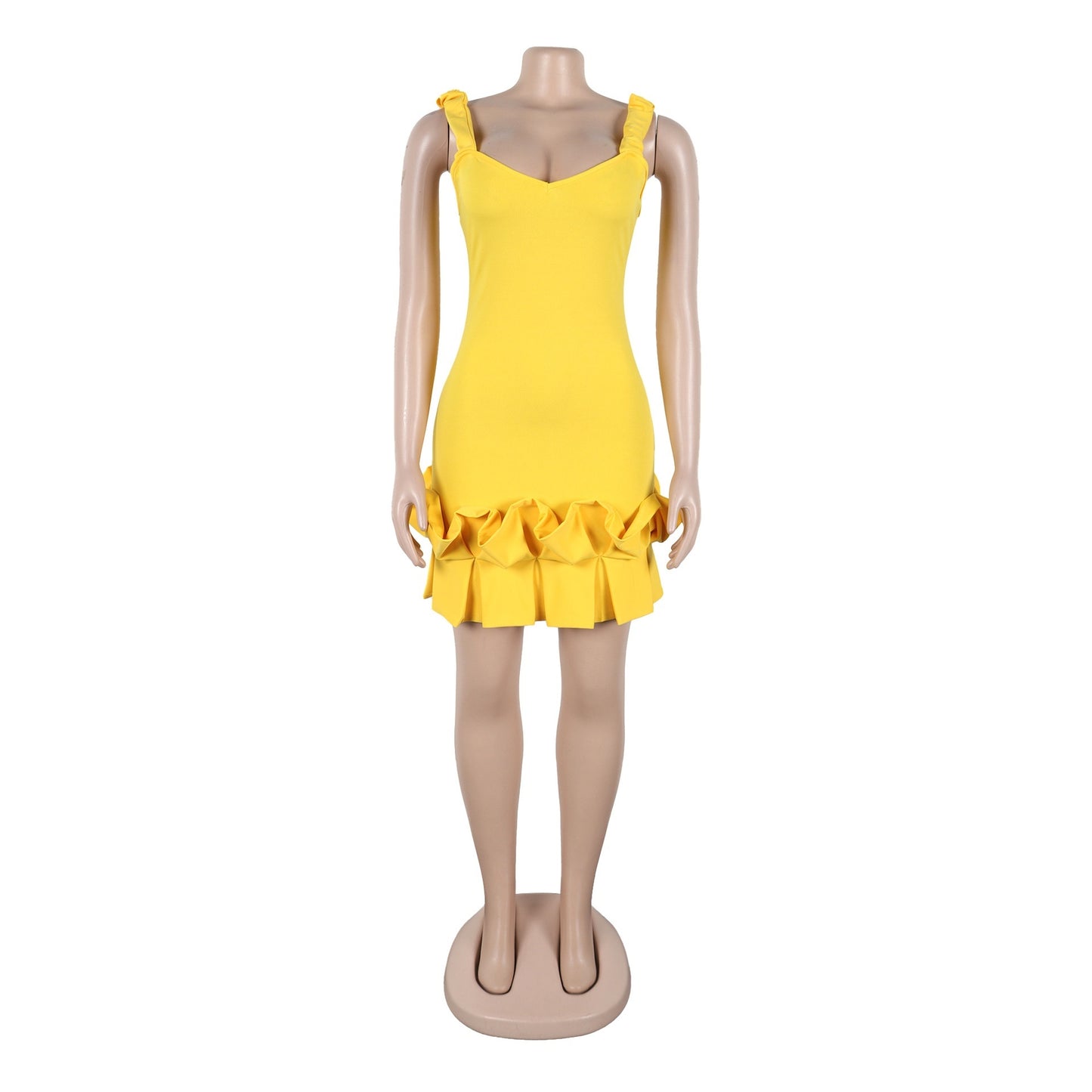 Elastic Waist-tightening Pleated Lace Backless Sheath Dress