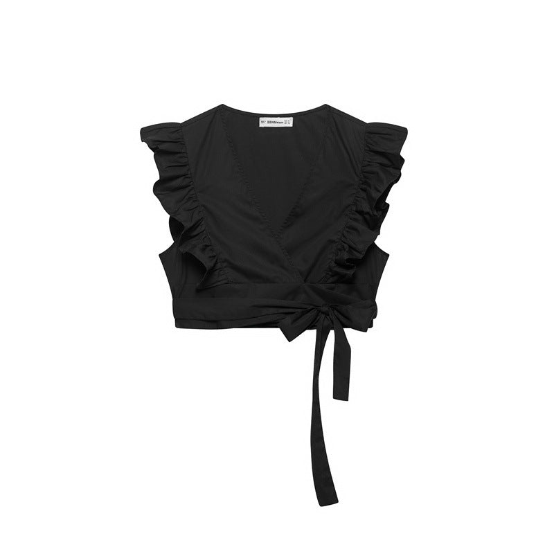 Vintage Wrap Short Top Poplin Skirt Two-piece Set