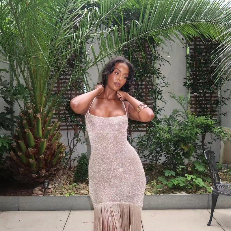 Autumn New Shiny Tassel Sling Dress