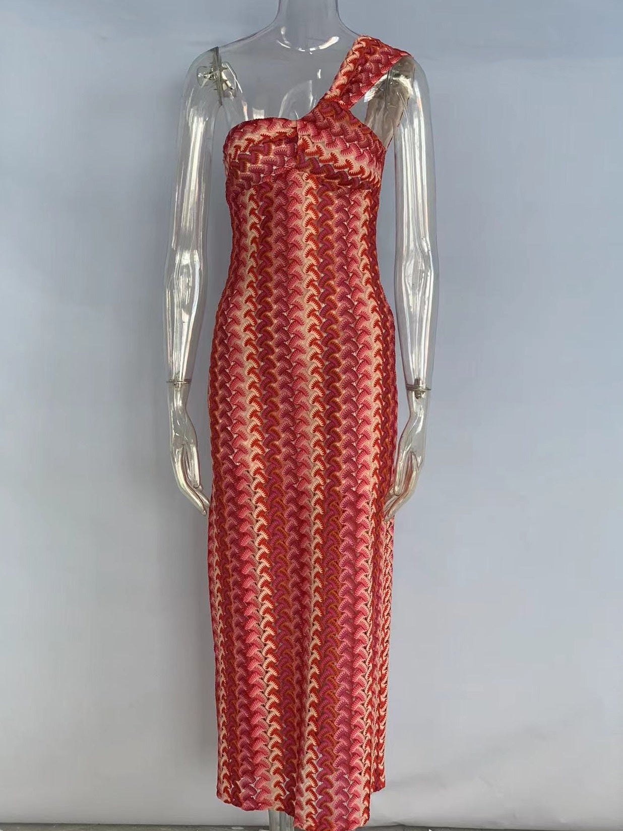 Lace Slim-fit Oblique Shoulder Beach Holiday Dress