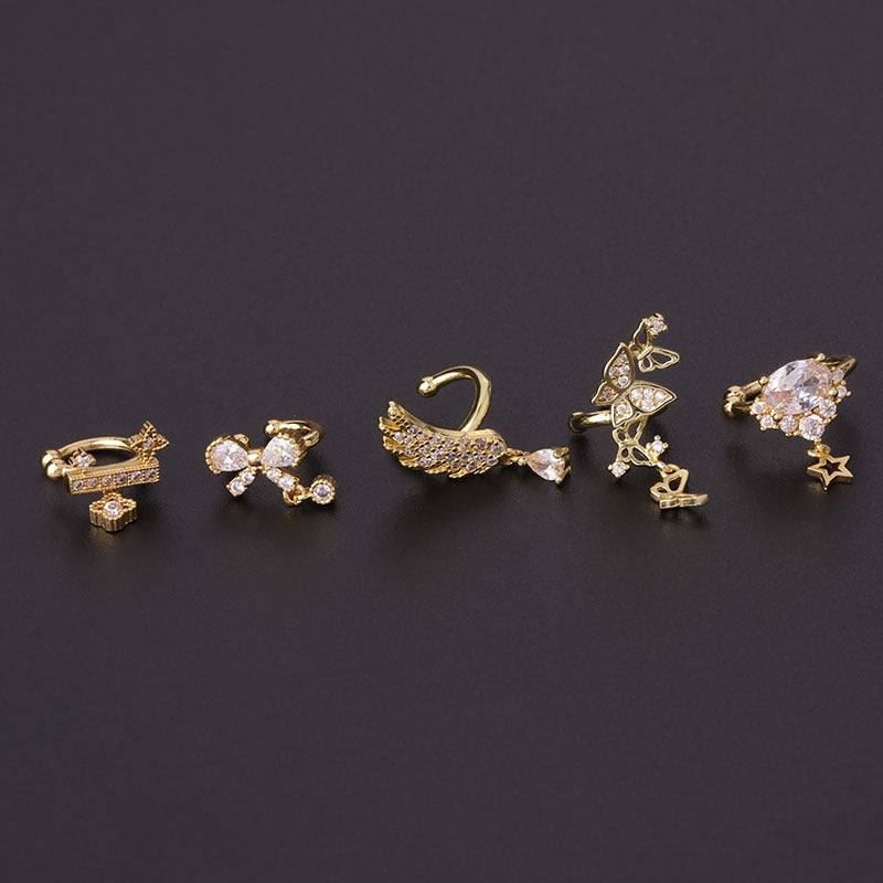 Bow Feather Fashion Zircon Ear Cuffs Simple Temperament