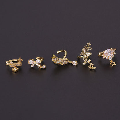 Bow Feather Fashion Zircon Ear Cuffs Simple Temperament