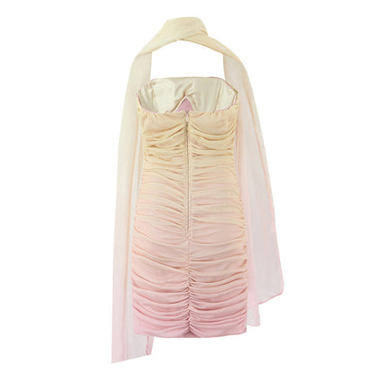 Backless Milk Silk Sleeveless Mesh Evening Dress