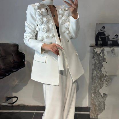 Stitching Flower Ribbon Suit Jacket High Waist Slim Suit
