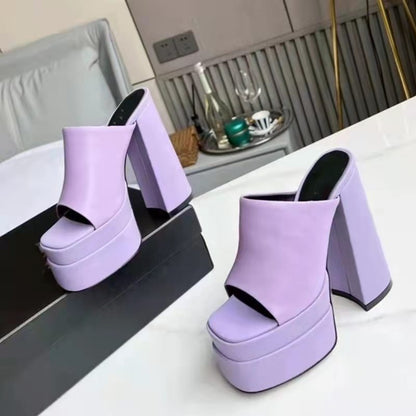 European And American New High-heeled Square Toe Shoes