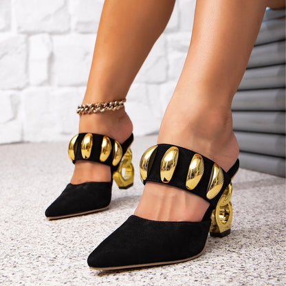 Black High-heeled Sandals Shaped High Heel Gold