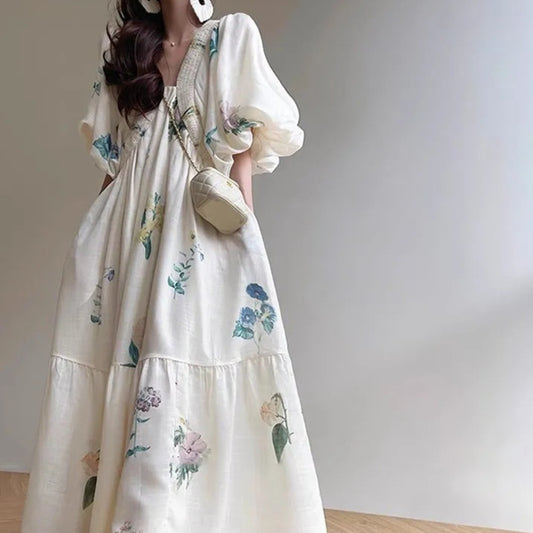 New French High-end Retro Printed Vacation Style Dress