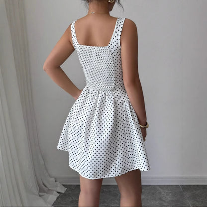Pure Desire Wind Lace-up Waist Polka Dot Vest Dress