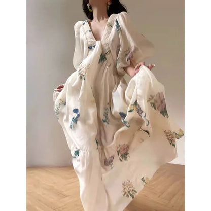 New French High-end Retro Printed Vacation Style Dress