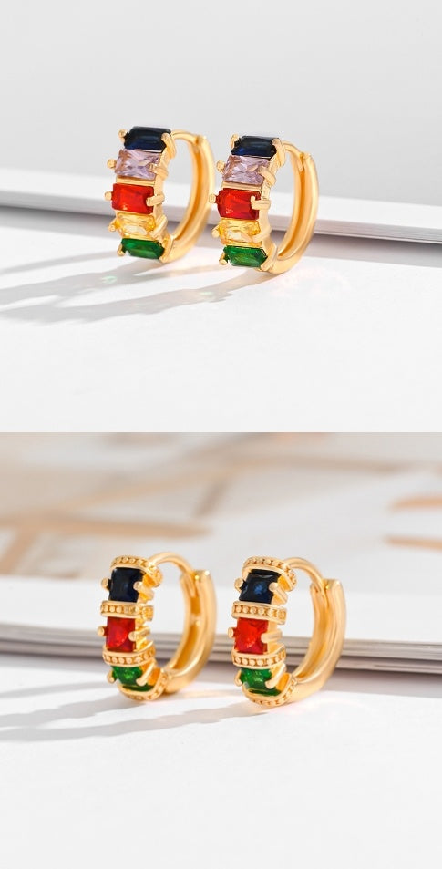 Fashion Multi-style Square Crystal Zircon Ornament Gold Plated Diamond Ear Ring