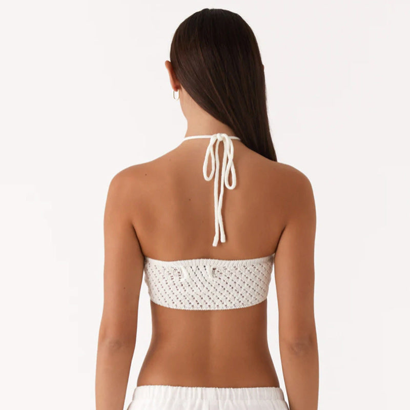 Pure Color Halter Lace-up Cutout Knitted Camisole