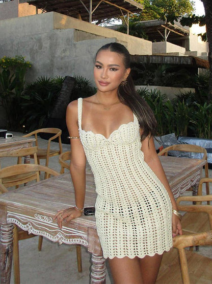 Vacation Style Hollow Pearl Decorative Skirt