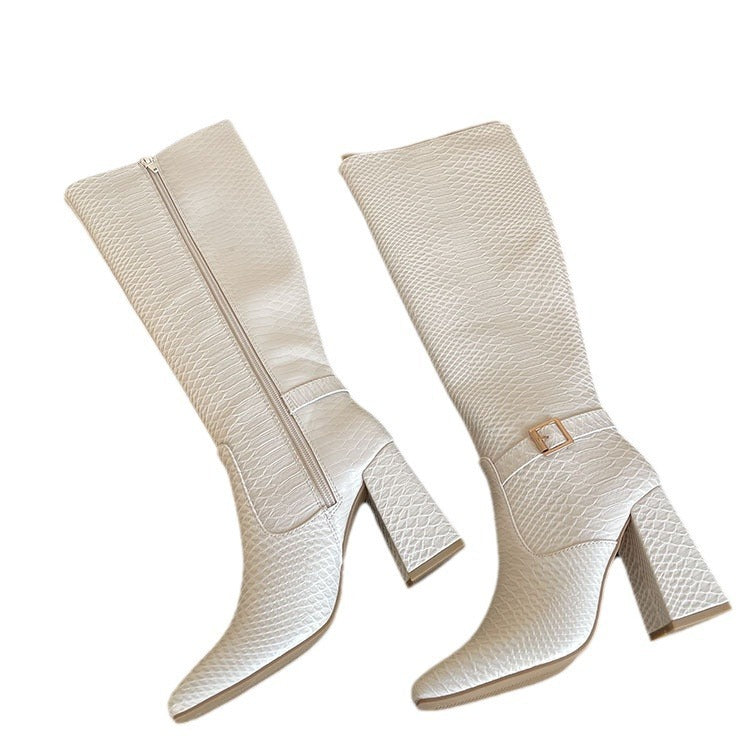 Autumn Thick High Heel Side Zipper Square Head Knight Boots