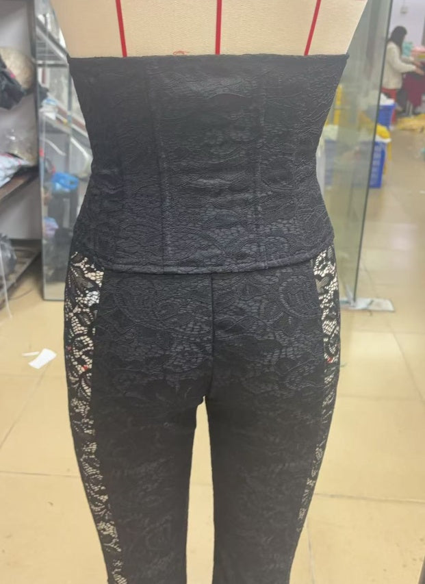 New Temperament Halter Black V-neck One-piece Trousers For Women