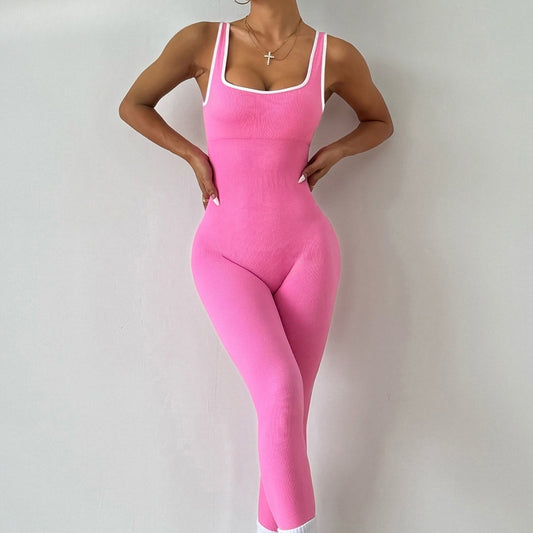 Sports Yoga Jumpsuit Sleeveless Quick-drying Threaded Tight