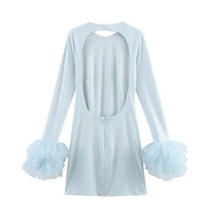 European And American Style Fashion Puffy Silk Net Cuff Short Dress