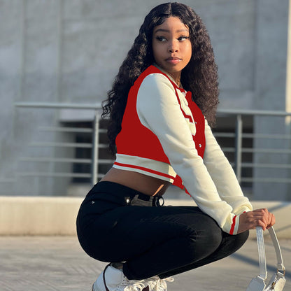 Women's Solid Color Stitching Fashion Baseball Jacket