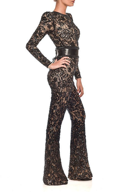 European And American Celebrity Style Composite Lace Exquisite Temperament Slim Jumpsuit