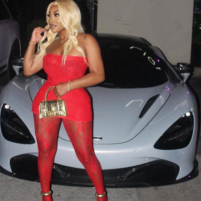 Sexy Cutout Lace See-through Chest-wrapped Dress Trousers Two-piece Set