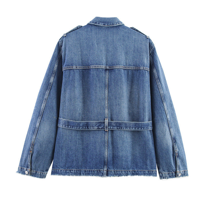Long Denim Jacket Coat Loose High Waist Curl Jeans
