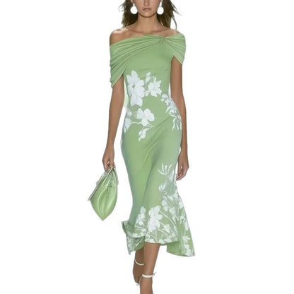 New Flower Elements Elegant Light Shoulder Short Women's Dress