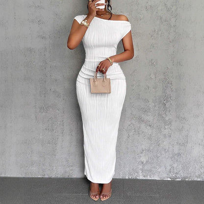 Cute Fashion Water Ripple Sloping Shoulder Dress