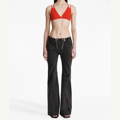 Color Contrast Patchwork Tube Top Three-dimensional Elastic Washed Jeans Two-piece Set