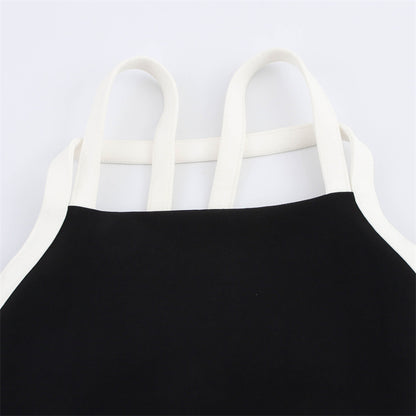 Personality Fashion Color Contrast Elastic Hanging Collar Dress