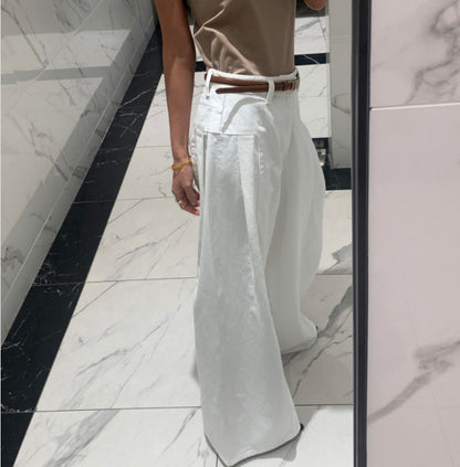 Women's Korean-style Temperament High Waist Pleated Stitching Wide-leg Jeans