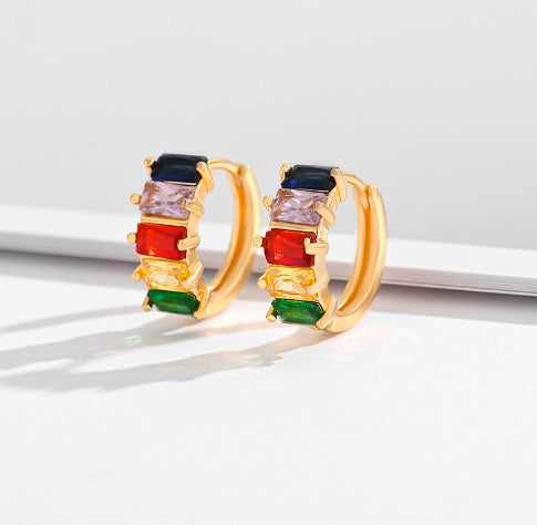 Fashion Multi-style Square Crystal Zircon Ornament Gold Plated Diamond Ear Ring