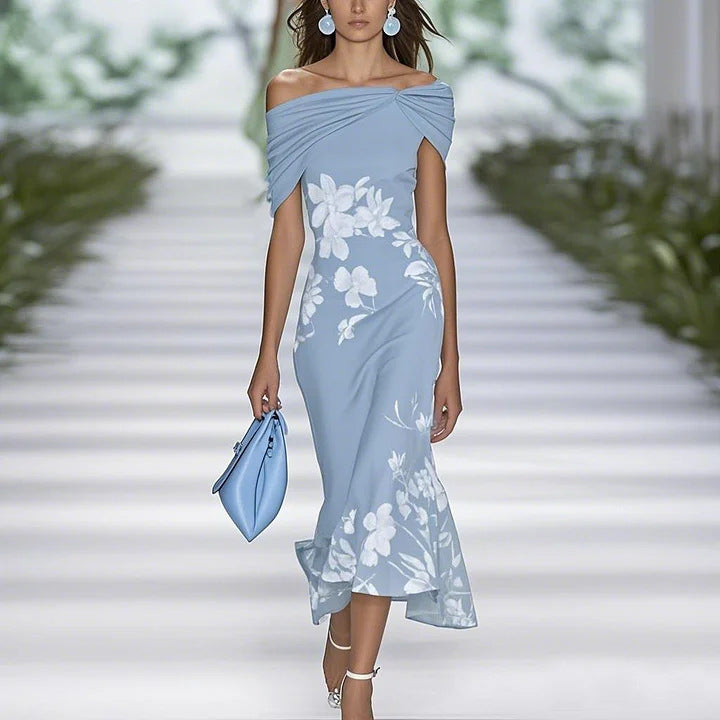 New Flower Elements Elegant Light Shoulder Short Women's Dress