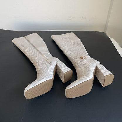 Autumn Thick High Heel Side Zipper Square Head Knight Boots