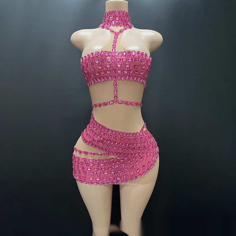 High-end And Fashionable Rhinestone Tube Top Short Skirt Top Vest