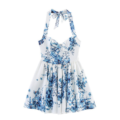 European And American Style Women's Fashion Sexy Hot Girl Printed Halter Dress