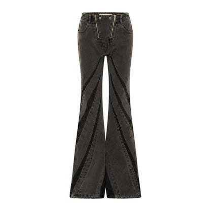 Color Contrast Patchwork Tube Top Three-dimensional Elastic Washed Jeans Two-piece Set