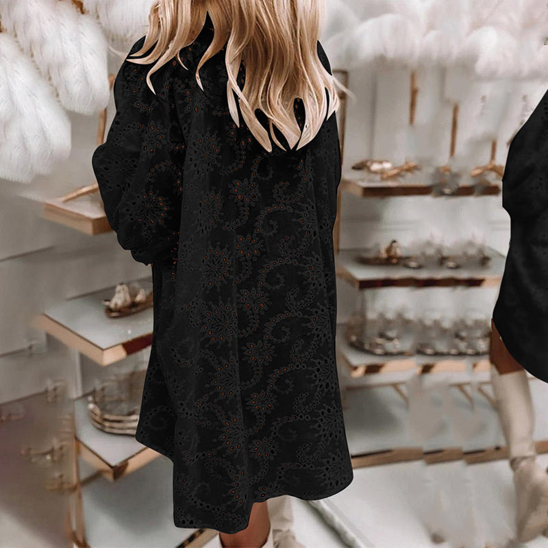 Women's Floral Eyelet Embroidery Collared Half Sleeve Blouses Button Down Casual Shirts